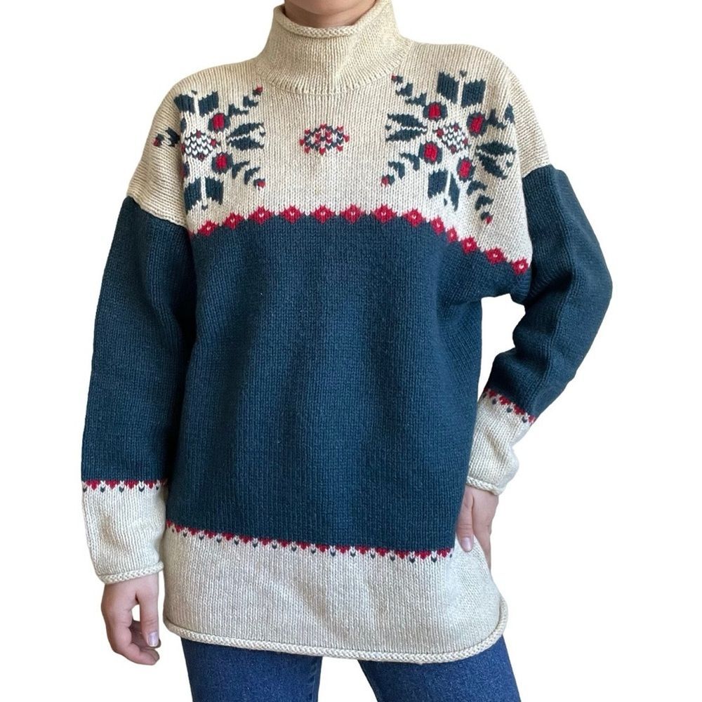 Vintage 90's Eddie Bauer Snowflake Wool Blend Rolled Neck Sweater Size Large